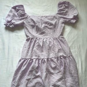 SHEIN Dress Women 6 Medium Lilac Purple Backless Bow Tie Puff Sleeve Ruffle Hem